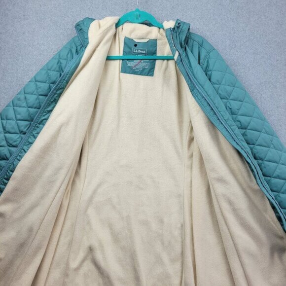 LL Bean Womens Fleece Lined Primaloft Jacket Coat Large Teal Blue Long - Picture 10 of 16